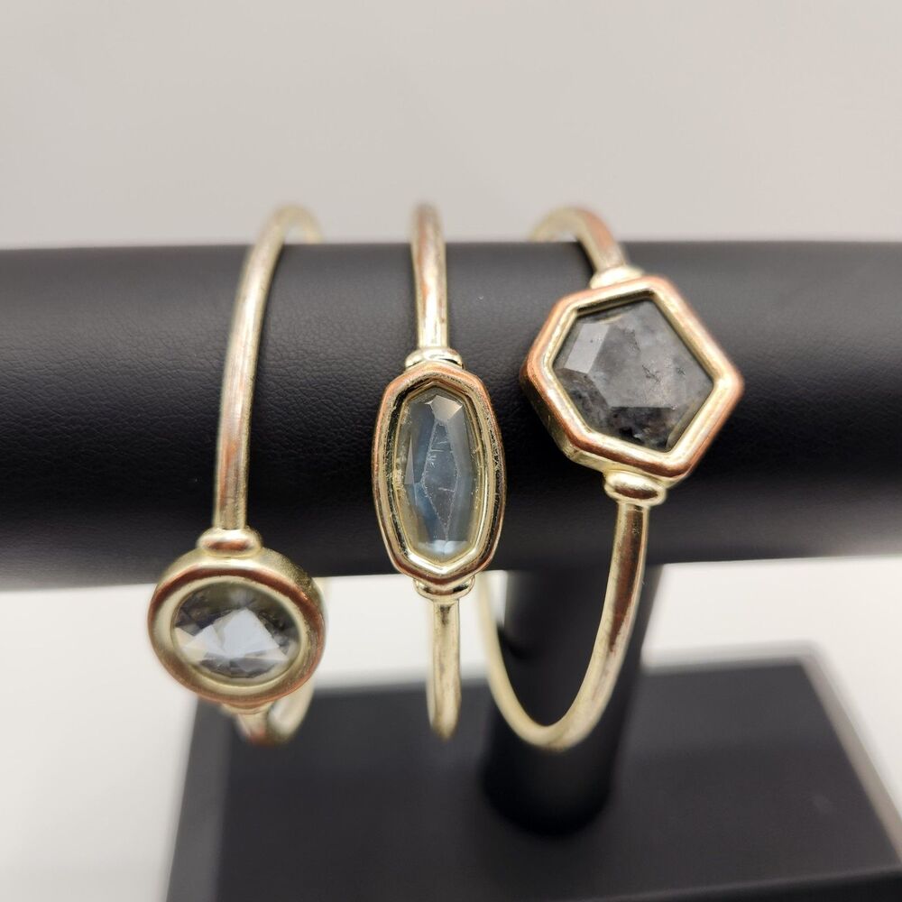 Kendra Scott 3 Piece Natalia Geometric Shape Gold Tone Bracelet Set